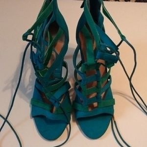 Shoe Dazzle Strappy Stiletto heels,color green and blue